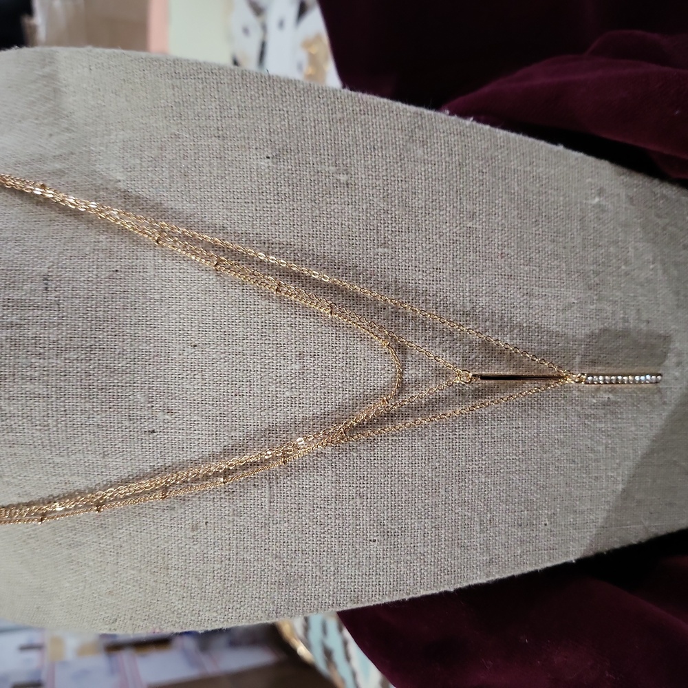 Gold tone 3 layered Chain &  Austrian Crystal Pendant Necklace